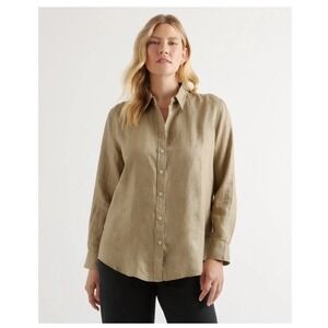 Quince Linen Long Sleeve Top M Olive Green Minimalist Safari Lightweight Button